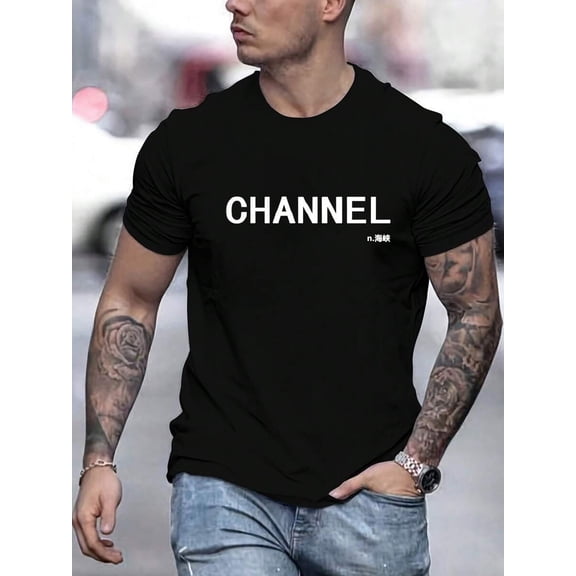 Happy Valentine'S Day Men's CHANNEL Letter Printing Simple Casual Style Round Neck Casual T-Shirt, 220gsm Heavy Pure Cotton T-Shirt(1PC)