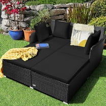 Auranook Outdoor Patio Rattan Daybed Thick Pillows Cushioned Sofa Furniture Black