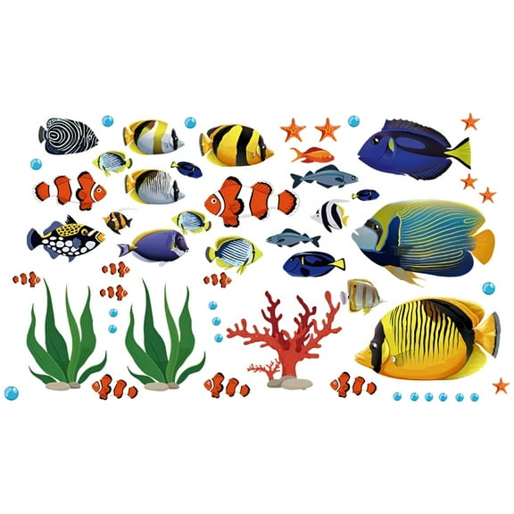 CCOCC Under The Sea Fish Wall Decals for Kids and Toddlers' Bathroom and Nursery,Easy Peel and Stick Stickers,Removable Ocean Themed Decor