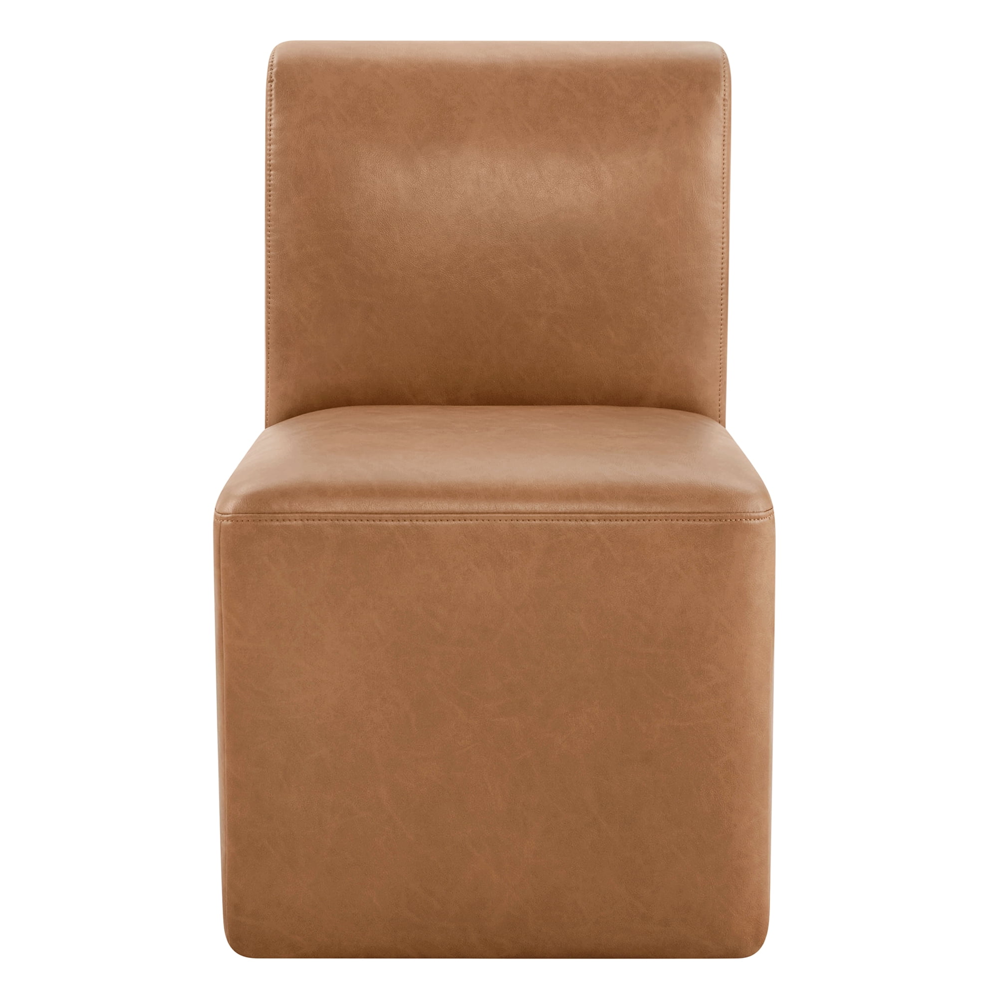 Spruce & Spring Upholstered Dining Chairs with Hidden Casters Set of 2, Cognac