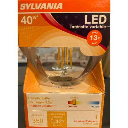 

(6 bulbs) Sylvania LED Globe G25 40 watt equivalent Crystal Clear Dimmable Indoor/Outdoor Medium Base Made in the USA