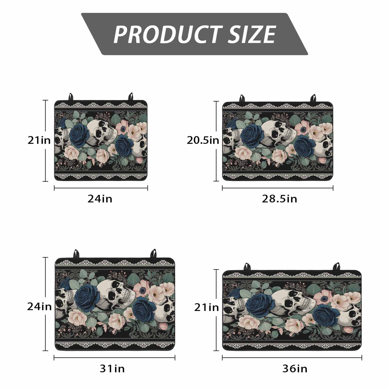 Halloween Stove Top Cover for Electric Stove, Heat-proof & Non Slip Glass Top Stove Cover Protector, Boho Horror Skull Flower Leaf Black Kitchen Flat Cooktop Rubber Mat 24x21 Inches