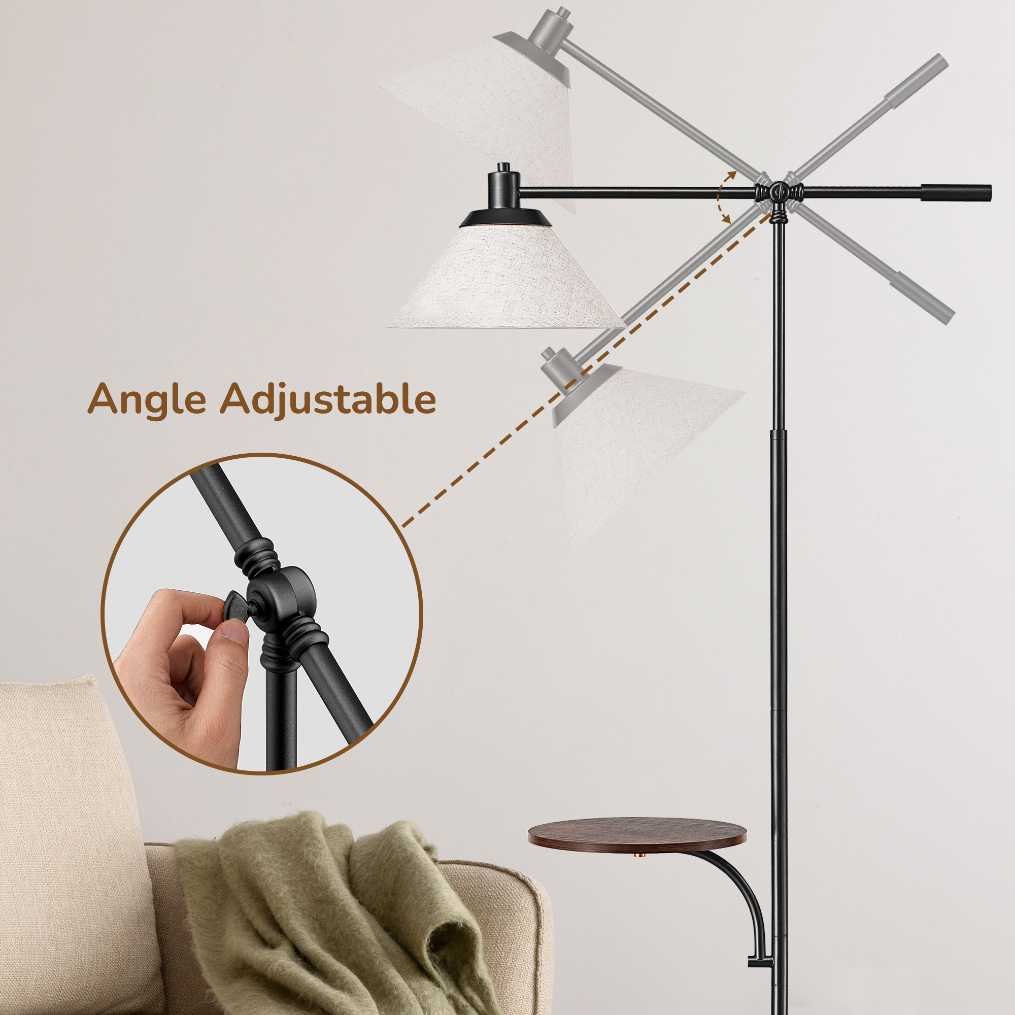 EDISHINE 68in Floor Lamp with Table for Living Room, Height Adjustable, 5CCT, Dimmable, Remote Contronl, Black, LED Light Bulb Included