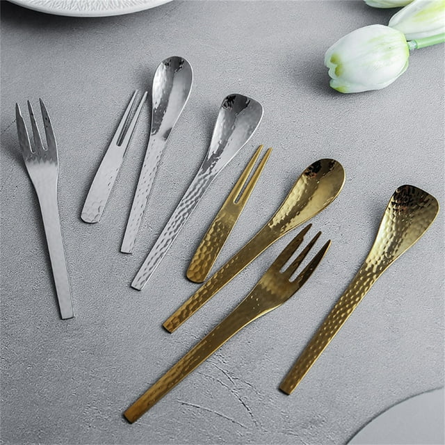 Fiudx Elegante Juego de Cubiertos de Acero Inoxidable con Mangos Martillados, Vajilla Duradera y Apta para Lavavajillas, Un Artículo Esencial para El Comedor, Ideal para El Hogar y Eventos, Juego de