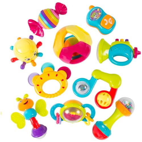 10 Piece Baby Rattle Toy Gift Set with Mirror, Bells & Instruments