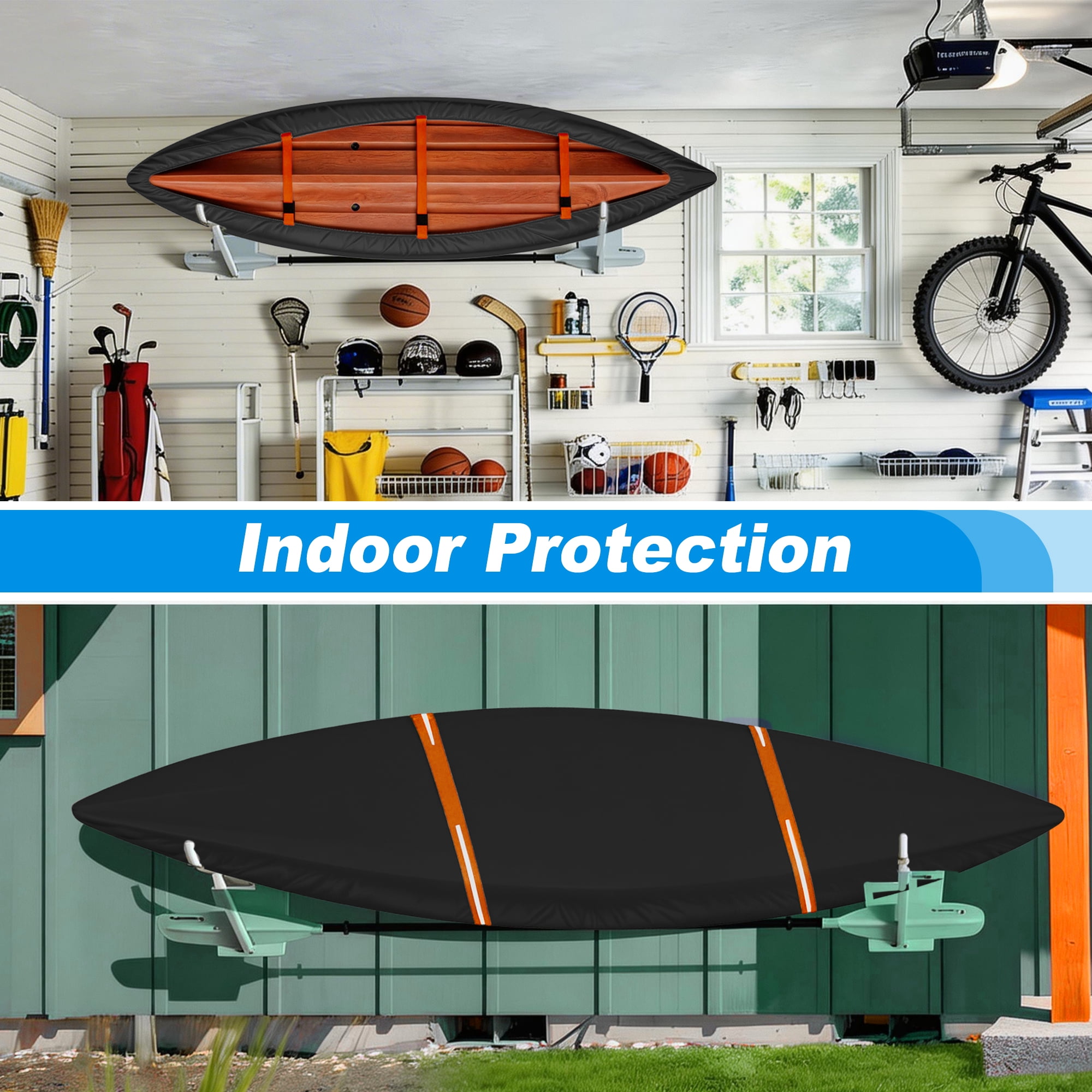 Unique Bargains Duty Oxford Cloth Kayak Cover Waterproof Black Orange 13.8ft-15ft