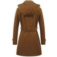 thumbnail image 3 of Fnooota Womens Peacoats, Double Breasted Hooded Mid Long Work Trench Coat Khaki Size M, 3 of 5