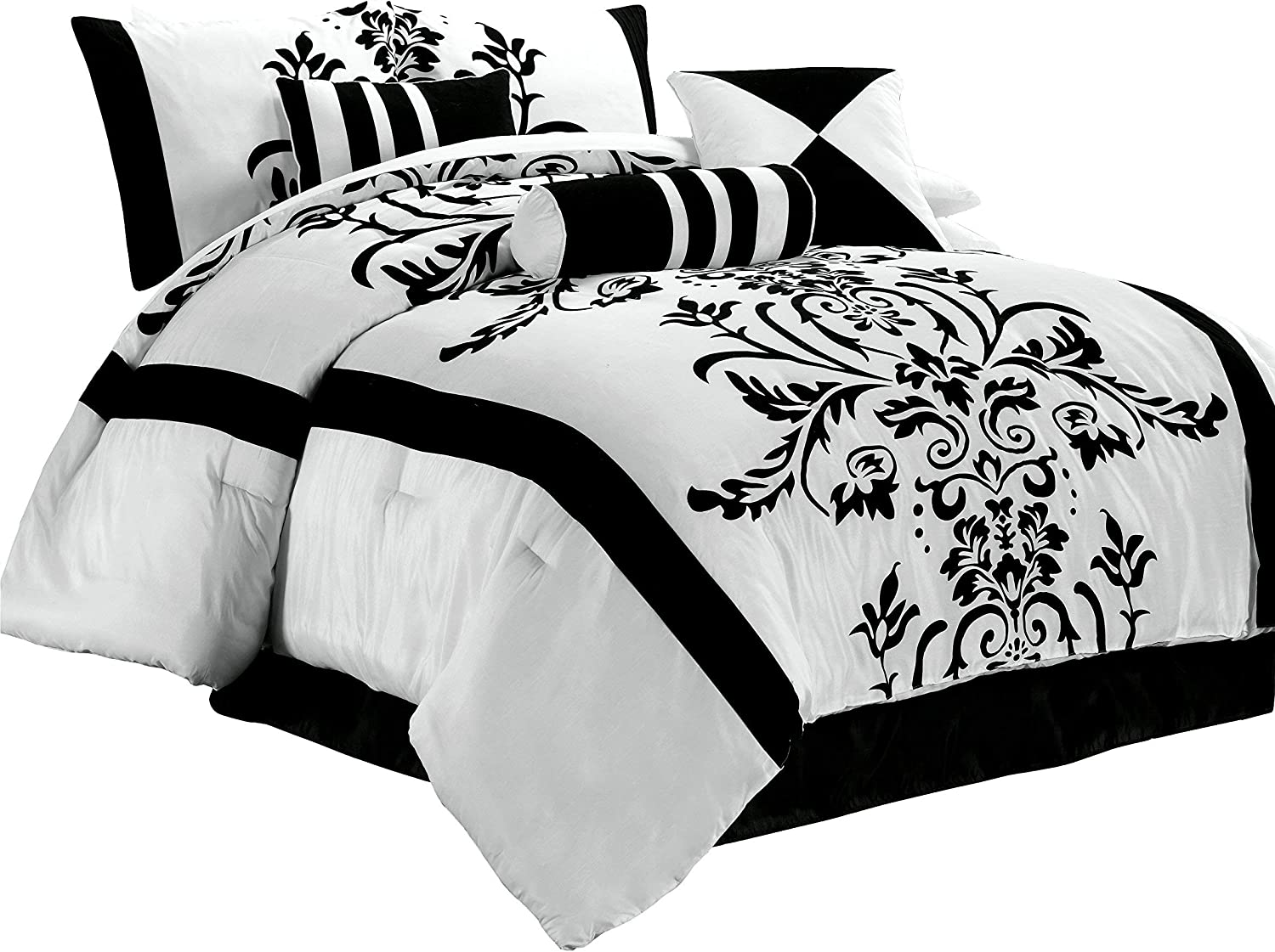 Chezmoi Collection Contemporary 7-Piece Luxury Flocked Floral Fabric Comforter Set, California King, White - image 4 of 5