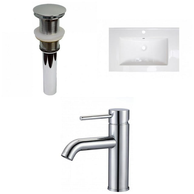American Imaginations 24-in. W 1 Hole Ceramic Top Set In White Color - Drain Incl. AI-33245