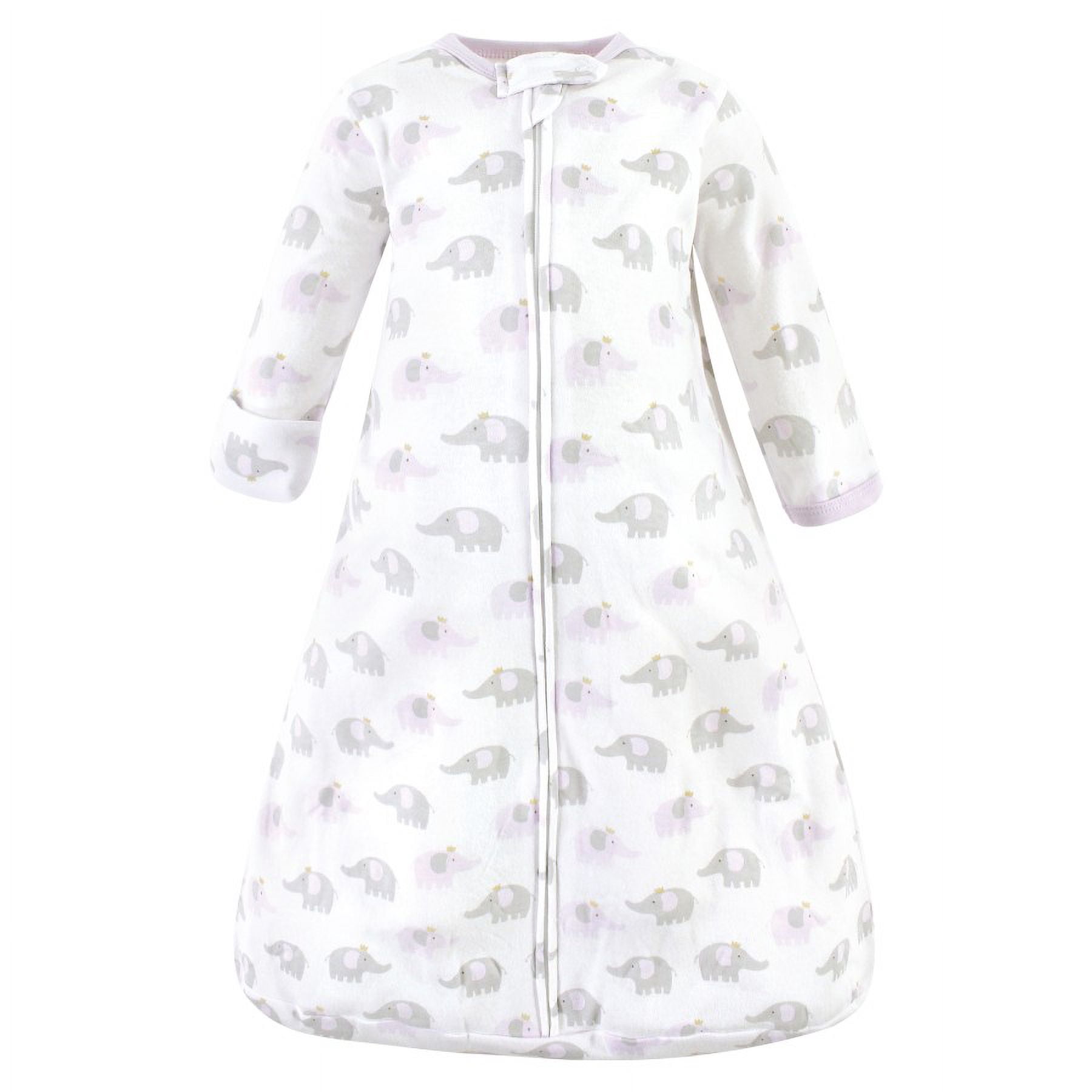 Hudson Baby Infant Girl Cotton Long-Sleeve Wearable Sleeping Bag, Sack, Blanket, Lilac Elephants Long Sleeve, 0-3 Months