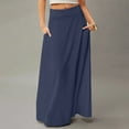 thumbnail image 2 of WTOBBY Women's Solid Color Flowy Maxi Skirt Bohemian Style Casual Summer Beach Long Skirt Elastic Waist Lightweight Tiered Pleated Skirt with Drawstring Waist,Navy 2XL, 2 of 5