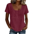thumbnail image 2 of Yrmaups Loose Fit Short Sleeve T Shirt for Women, Casual Round Neck Blouse, Embroidered Floral Top, Soft Breathable Tee for Party Daily Wear, Wine L, 2 of 6