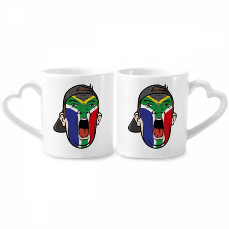 

South Africa Flag Makeup Cap Couple Porcelain Mug Set Cerac Lover Cup Heart Handle