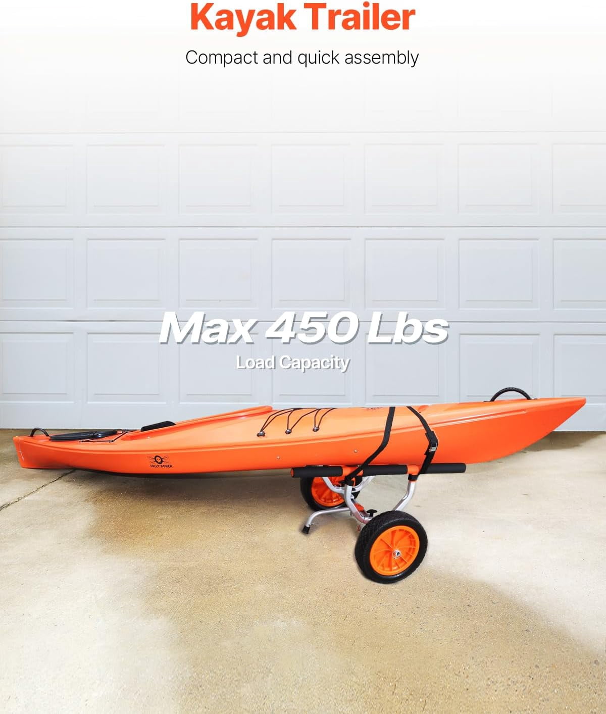Colourfull Kayak Cart, Heavy Duty 450 LBS Load Capacity Kayak Trailer, Detachable Canoe Trolley Cart with Adjustable Width & Nonslip Support Foot, 12'' Solid Tires for Kayaks Canoes Float Mats Paddle