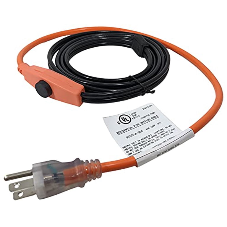 6 Foot Pipe Heating Cable, Turns On and Off Automatically using Built-in  Thermostat, Protects Pipes from Freezing, 42W - Walmart.com