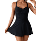 thumbnail image 1 of Traje de Baño de una Pieza con Falda Fruncida Cruzada para Mujer Negro L, 1 of 6