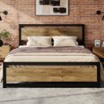 thumbnail image 2 of Einfach King Size Metal Platform Bed Frame with Wooden Headboard & Footboard, Brown, 2 of 4