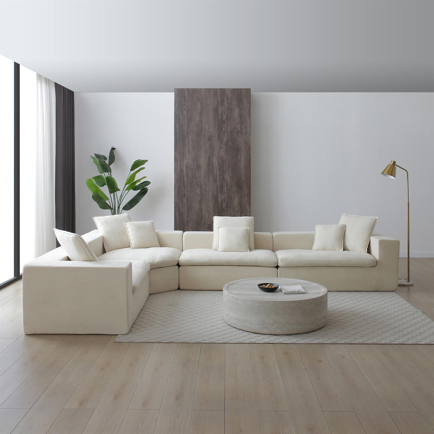 Demi Bonn 149" Cloud Sectional Sofa with L-Shape Chaise, Modern Deep Seat Modular Couch, Velvet Upholstered for Living Room or Bedroom, No Assembly Needed, Beige