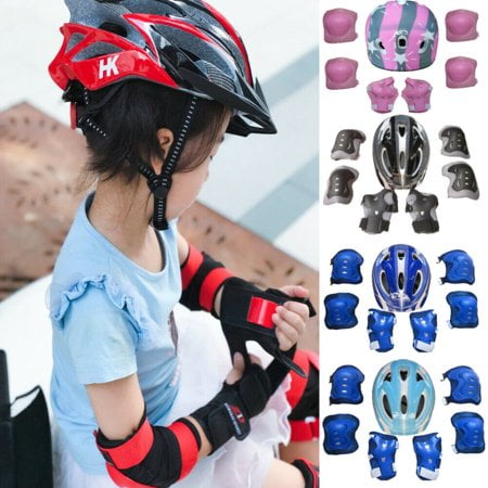 7x Protective Gear Outfit Kid Cycling Bike Helmet Knee Wrist Guard Elbow Pad Set 