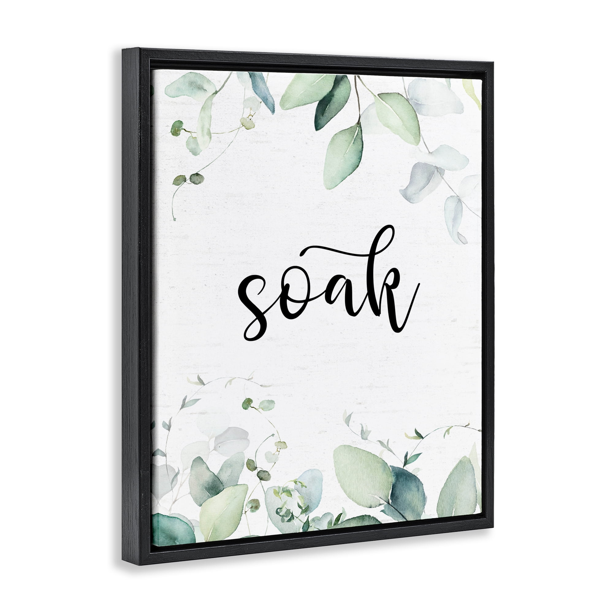 Soak Leafy Herbs Black Framed Floater Canvas Wall Art, design by Lettered and Lined