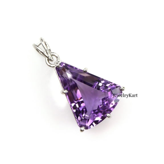 Natural Amethyst Pendant, BIG Amethyst Necklace, 925 Silver Trillion Pendant, February Birthstone, Large Statement Necklace Designer Jewelry