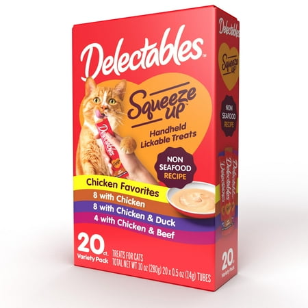 Hartz Delectables Squeeze Up Non-Seafood Variety Pack Interactive Lickable Wet Cat Treats, 0.5oz Tube (20 Count)