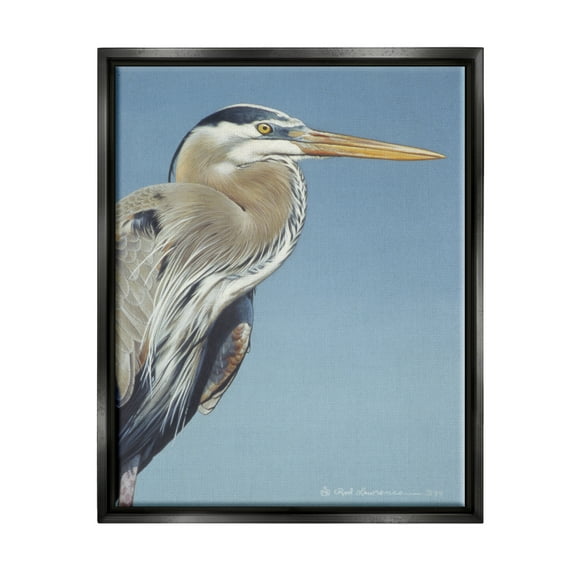 Stupell Industries Heron Portrait on Blue Animals & Insects Painting Black Floater Framed Canvas Art Print Wall Art, 17 x 21