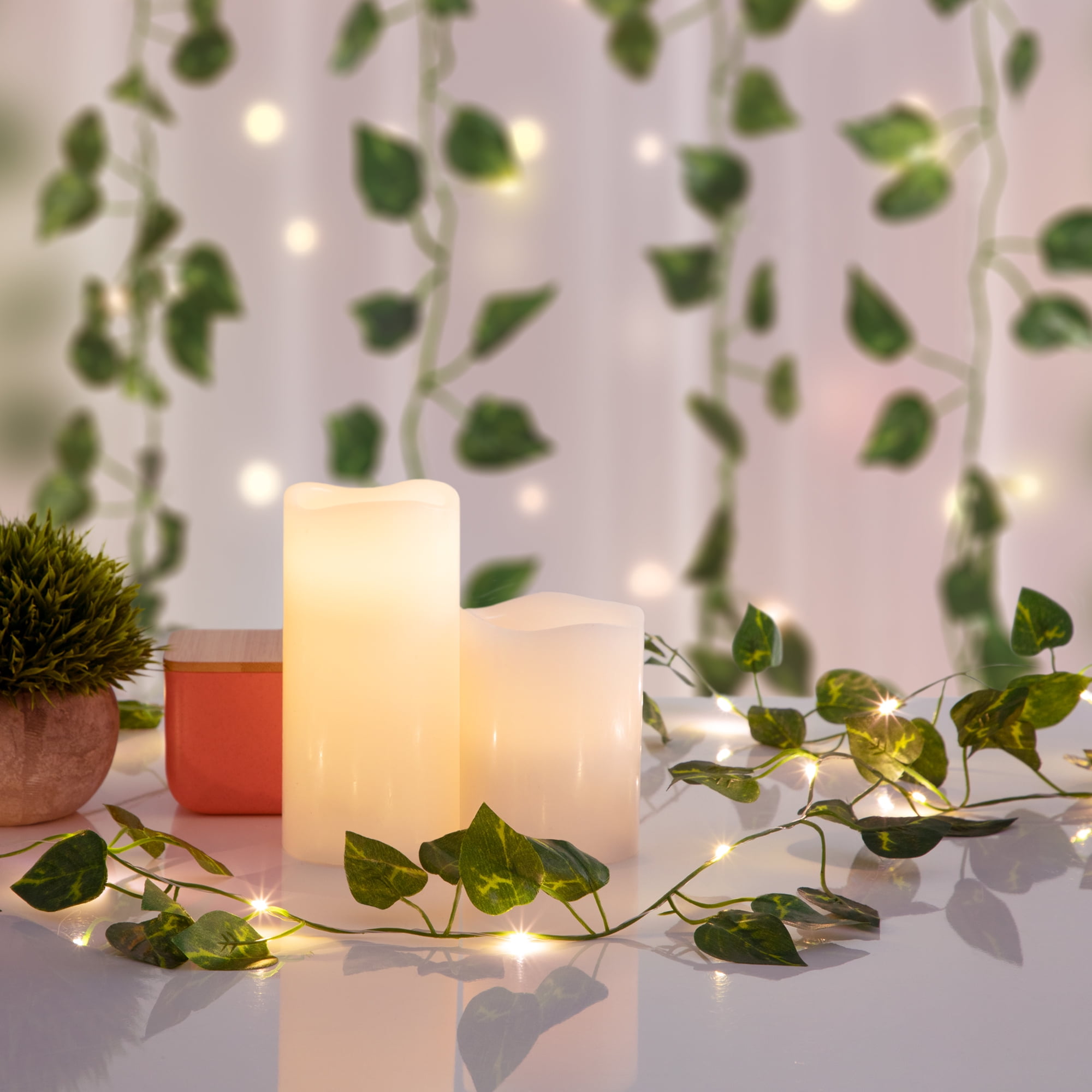 BrightSide 3-pack LED Ivy Garland Lights, 7ft Faux Vines, Warm White LEDs, Battery Operated