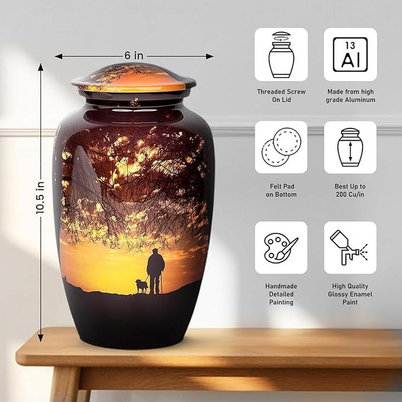 Sunset Cremation Urns for Human Ashes Adult Male - 200 Lbs Brown Decorative Urns for Men, Dad, Human Ashes | Large Burial Urn with Velvet Bag and Felted Bottom by Stonlif