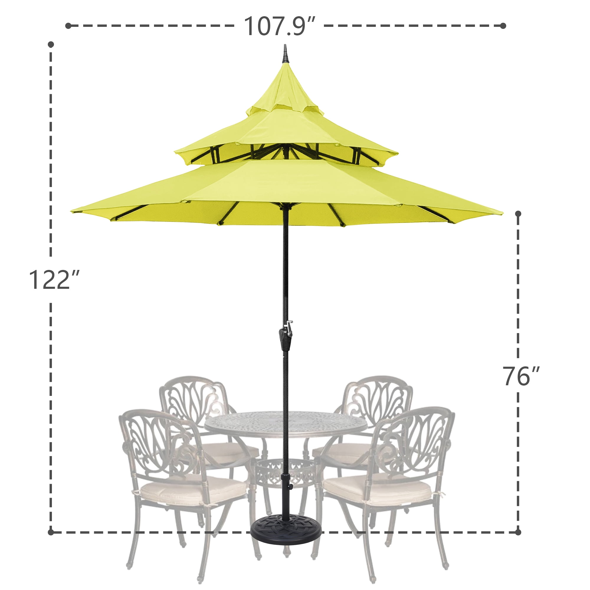 Abble 9ft Patio Umbrella with Crank 3-Tier Pagoda Outdoor Market Umbrella with 8 Ribs for Garden Deck Backyard Pool, Yellow