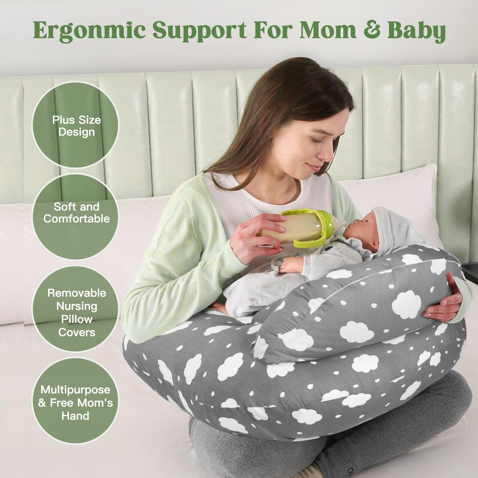 Visuachi Nursing Pillow for Breastfeeding,  Breastfeeding Pillows for Support, Adjustable Waist Strap,Removable Cotton Cover