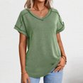 thumbnail image 4 of Soki Women's Tops Basic Casual V Neck Solid Color Pleated Short Sleeved Tee, 4 of 5