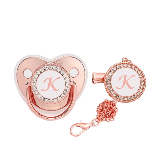 Fiudx Chupete con Brillo, Clip Personalizable con Inicial de Letra, Tetina con Brillantes Diamantes de Imitación, Ideal para Bautizos, Bodas y Fiestas, Regalo Único para Bebés Especiales. Requiere Su