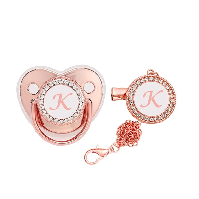 Fiudx Chupete con Brillo, Clip Personalizable con Inicial de Letra, Tetina con Brillantes Diamantes de Imitación, Ideal para Bautizos, Bodas y Fiestas, Regalo Único para Bebés Especiales. Requiere Su