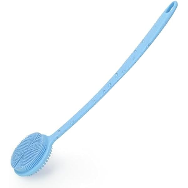 wonima11 Silicone Back Scrubber for Shower, 17in Lengthen Long Handle Body Brush, Double Sided Shower Brush for Shower Exfoliating and Massage Can Produce Rich Foam, Long Handle Back Scrubber for Men