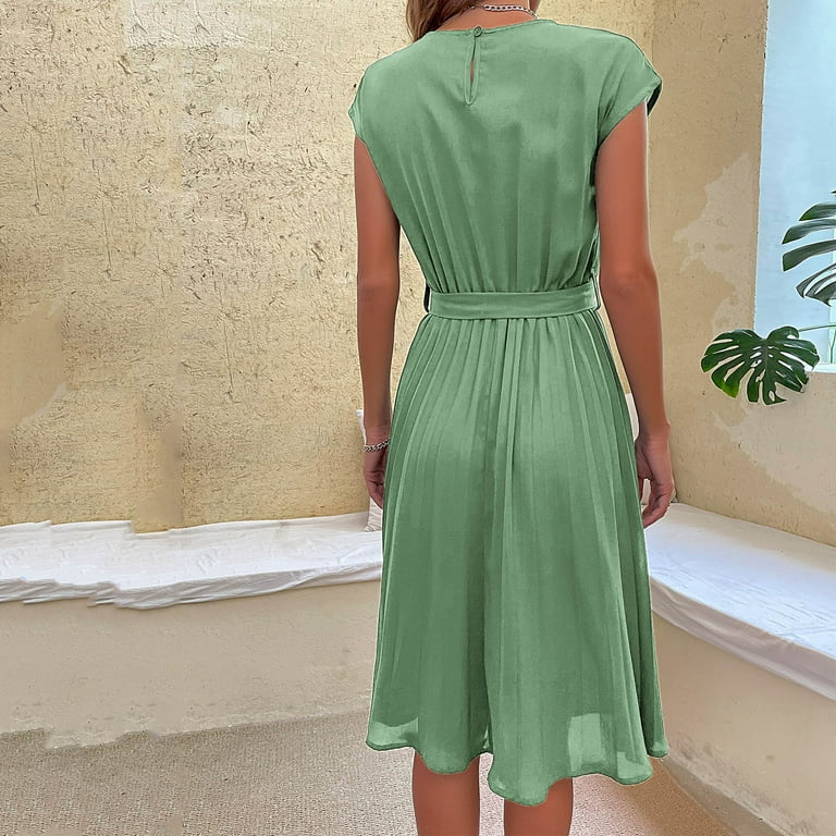 mint green pleated midi dress Mint Green Pink Chiffon Pleated Midi Dress  shopaleena