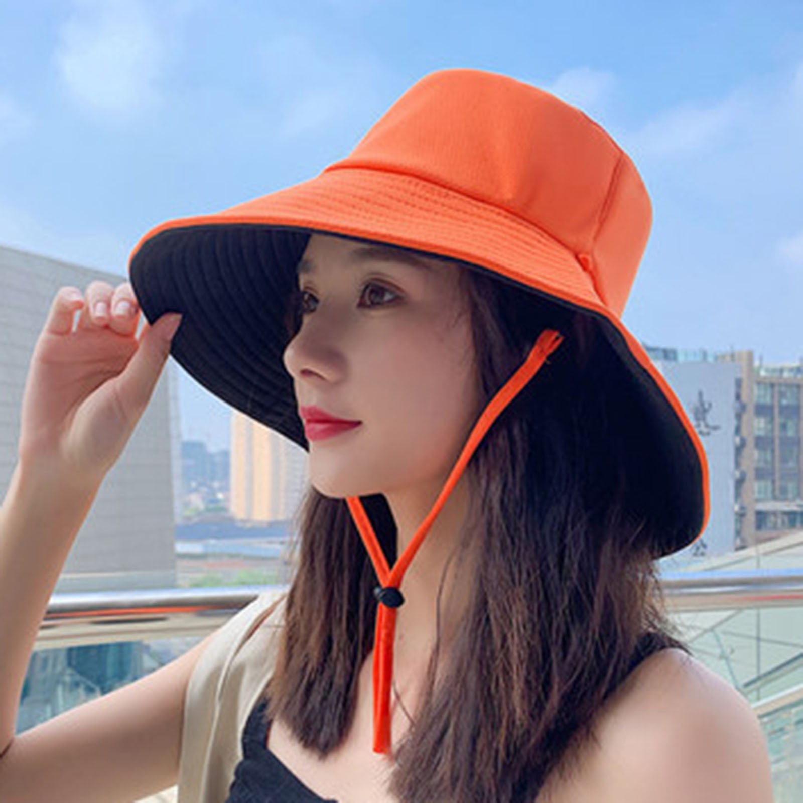 Large Orange Wide Brim Hat Bunenne Sun Hats For Women Beach