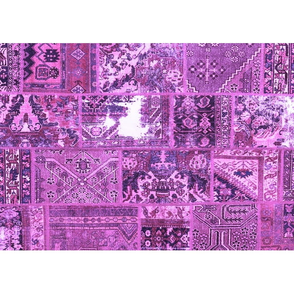 Ahgly Company Machine Washable Indoor Rectangle Patchwork Purple Transitional Area Rugs, 3' x 5'