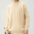 thumbnail image 5 of QTBIUQ Sweater Men Casual Round Neck Patchwork Long Sleeve Striped Knit Sweater Beige, 5 of 5