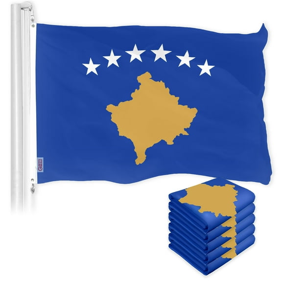 G128 5 Pack: Kosovo Kosovar Flag | 3x5 Ft | LiteWeave Pro Series Printed 150D Polyester | Country Flag, Indoor/Outdoor, Vibrant Colors, Brass Grommets, Thicker and More Durable Than 100D 75D Polyester