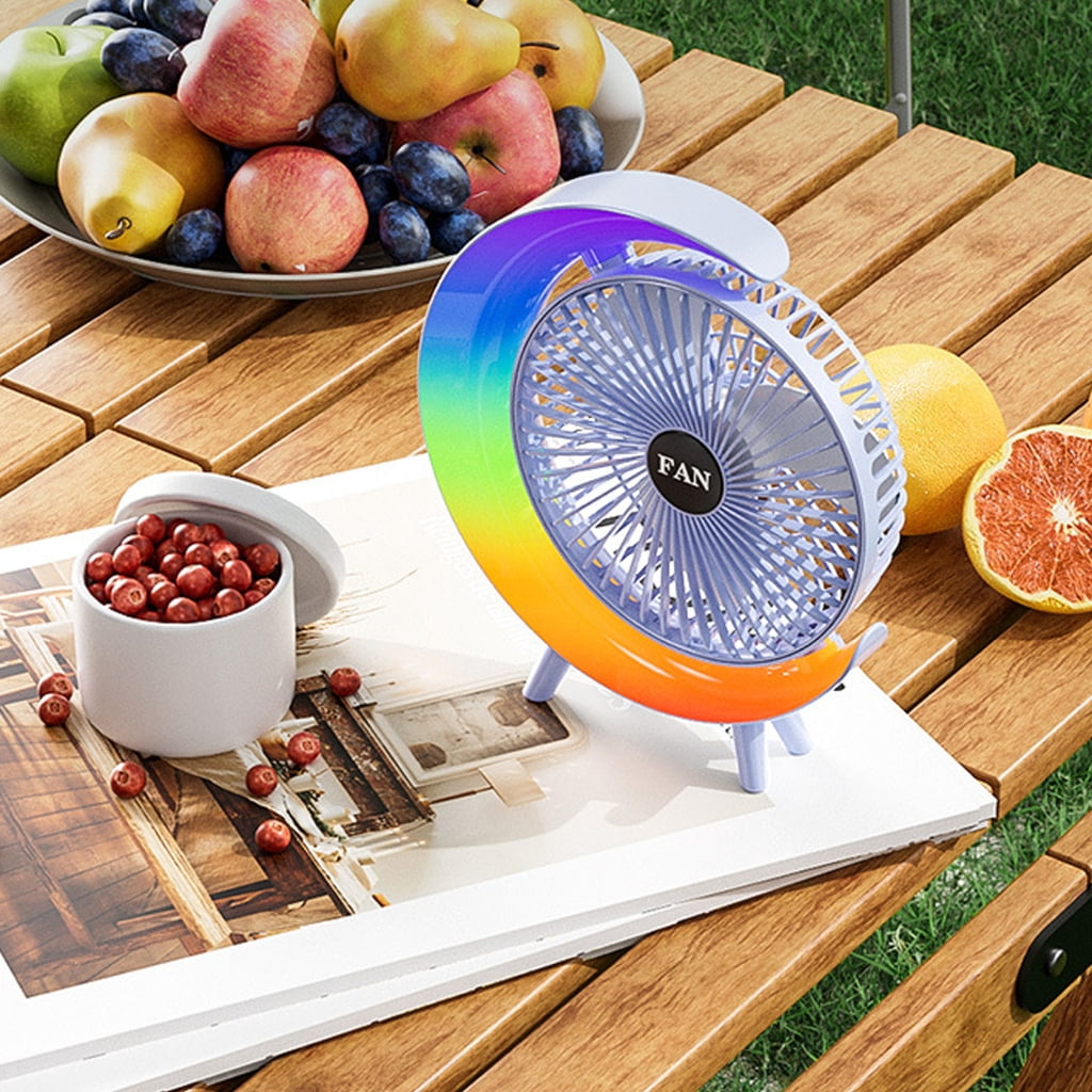 Tibvox Desk Fan Quiet Portable Tabletop Adjustable 3 Speed Fan with LED Light for Home Outdoor Travel School Kitchen Bedroom