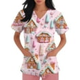 thumbnail image 3 of Stichou Christmas Scrubs Tops Women with Pockets Christmas Graphic Nurse Uniforms Short Sleeve Happy V Neck Loose Fit Stretchy Scrub Plus Size Pink 4XL, 3 of 4