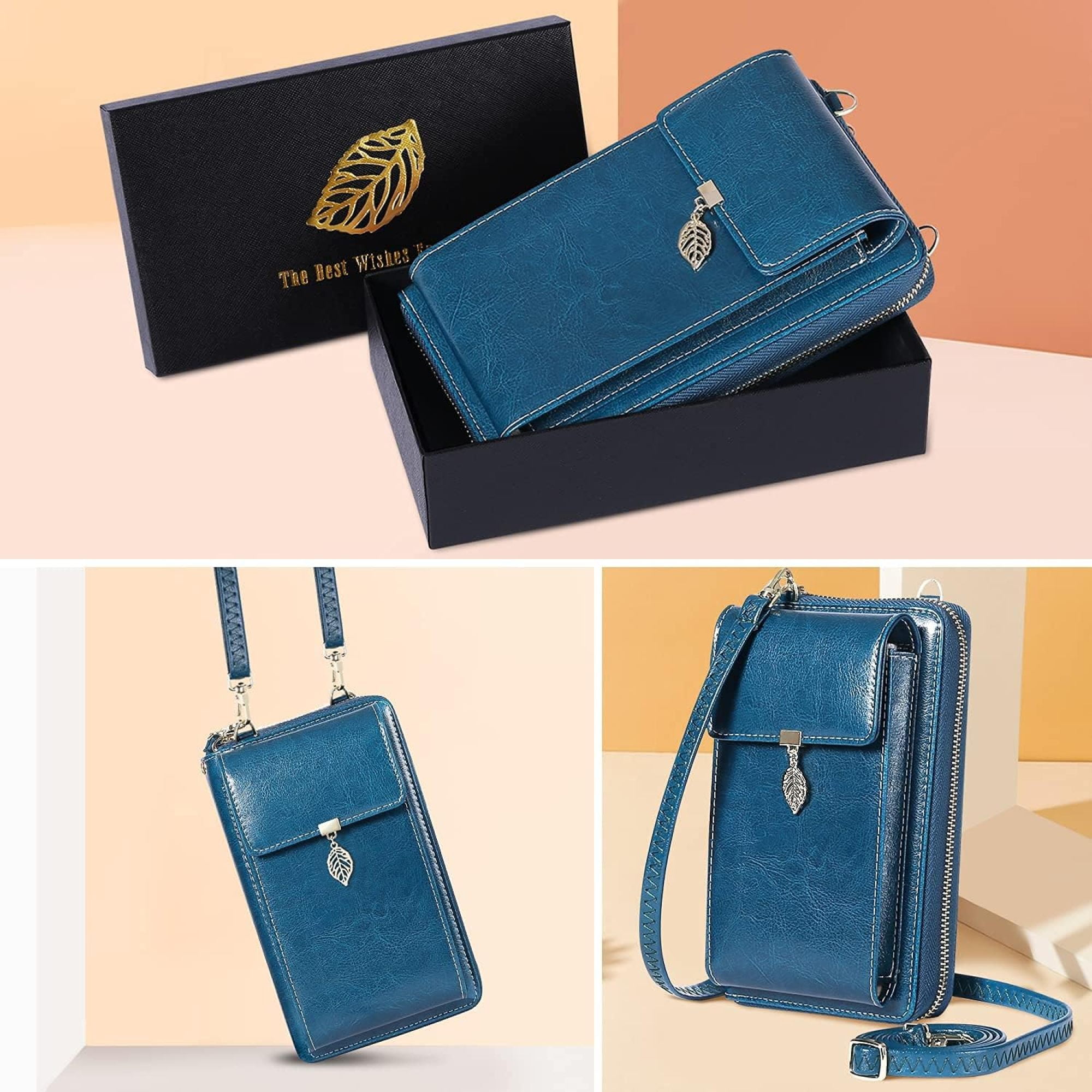 SQDWYGG Small Crossbody Phone Bags for Women Leather Cell Phone Purse Wallet,A-blue