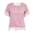 thumbnail image 6 of Admvng Women's T-Shirt Crew Neck Fringe Trim Short Sleeve Solid Casual Summer Tops, 6 of 7