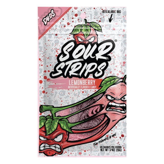 (3 Bags) Sour Strips Flavored Candy, Lemonberry, 3.4 Ounce