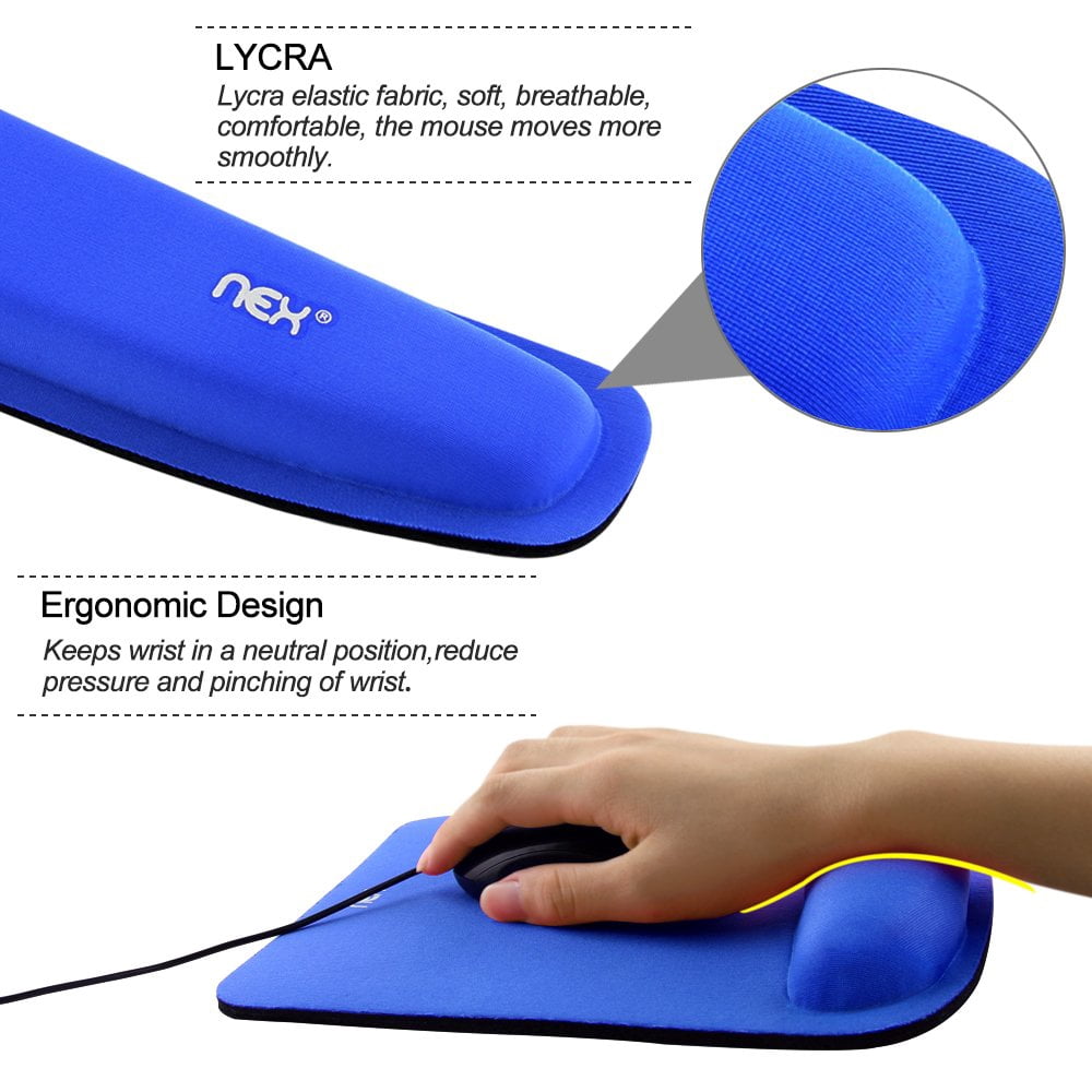 NEX Ergonomic Mouse Pad with Wrist Support, Memory Foam Keyboard Wrist Rest for Computer, Blue (NX-PAD002)