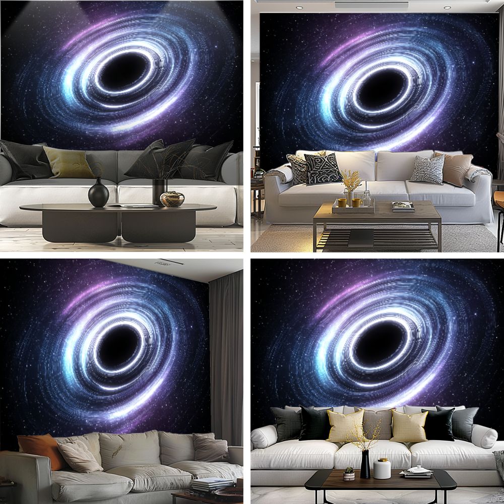 Peel and Stick Wallpaper Rings Universe Starry Minimal Art Style Black Hole Space Cosmos Modern Art Wall Mural Decor Self Adhesive and Removable 69in x 98in