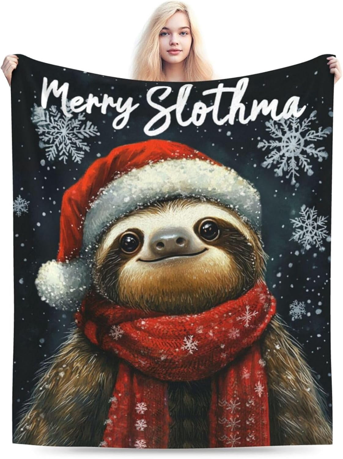 Christmas Sloth Blanket Soft Cozy Cute Sloth Plush Throw Blanket Warm Sloth Flannel Fleece Bedding Stuff Animal Decor Blanket Gifts for Sloth Lover Girls Boys Kids Adults Women Bed Travel 50"x60"