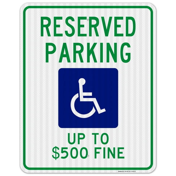 West Virginia Handicap Parking Sign, Reserved Parking Up To $500 Fine, 24x30 Reflective Aluminum EGP