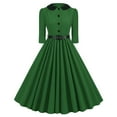 thumbnail image 2 of Antinious Fashion Casual Elegant Dresses for Women Long Sleeve Solid Buttoned Waist Slim Frock Dress,Birthday Dresses for Women,Women Party Dress,Green,XL, 2 of 5